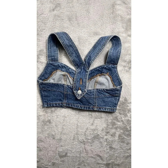 Bongo Vintage Y2k Womens Denim Vest Halter Crop Top Grunge 90s Rare Made In USA - Picture 6 of 9